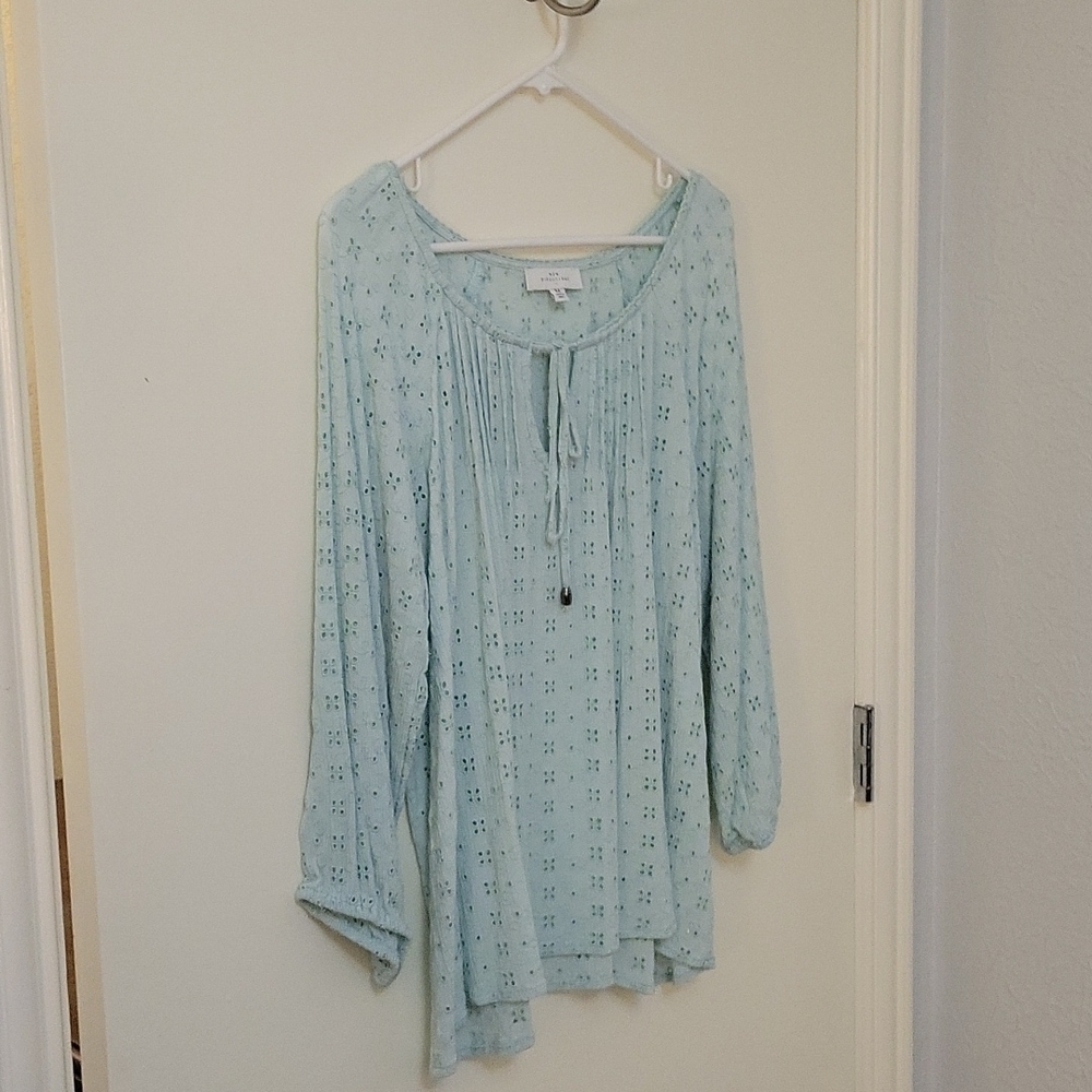 NEW DIRECTIONS Eyelet Peasant Tie Neckline Cottage Coquette Blouse - Picture 2 of 9